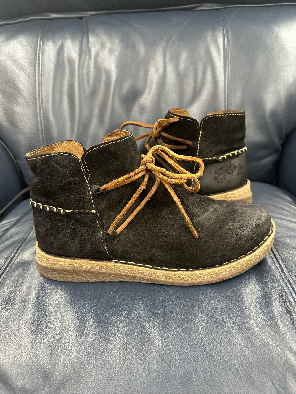 Born Black Suede Lace-Up Ankle Boots with Tan Laces